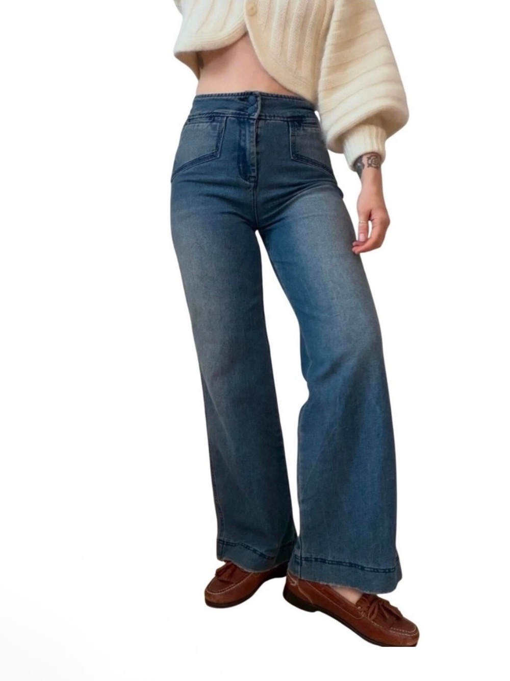 House of Harlow Retro 70s High Rise Wide Leg Pocket Denim Jeans Size 26 NWOT